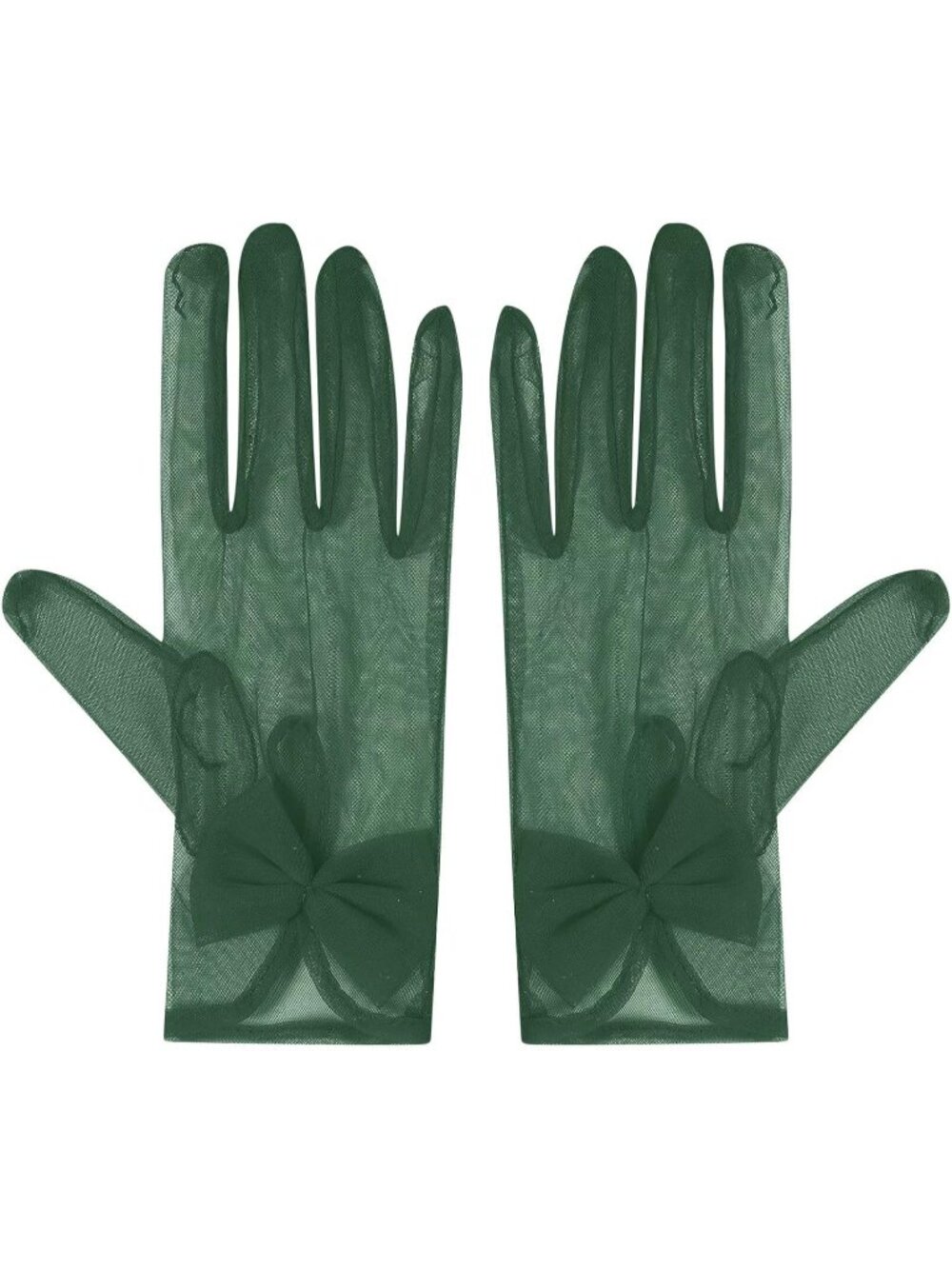 Women's Dark Green  Lace 1920s Opera Tulle Wrist Length Short Sheer Mesh Gloves